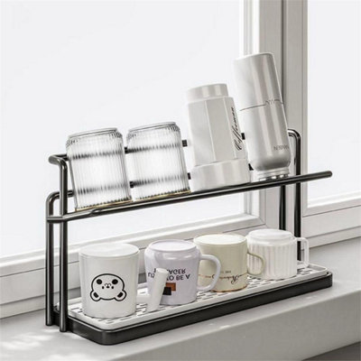  - Black 2-Tier Mug & Bottle Drying Rack With Drain Tray Cup Storage Holder For Kitchen