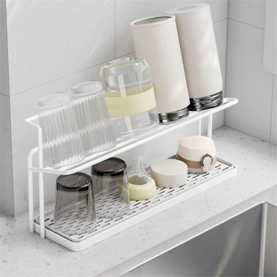  - White 2-Tier Mug & Bottle Drying Rack With Drain Tray Cup Storage Holder For Kitchen