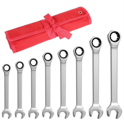Ratchet Spanner Wrench Set 8 Metric Combination Ratcheting Spanners 8-19mm from B&Q