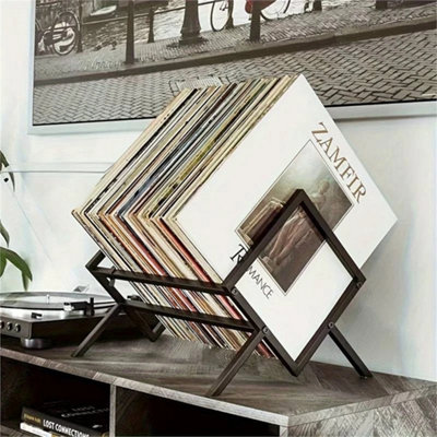 Metal Vinyl Record Stand Holds 80-100 Lps Black Storage Organizer&display Rack from B&Q