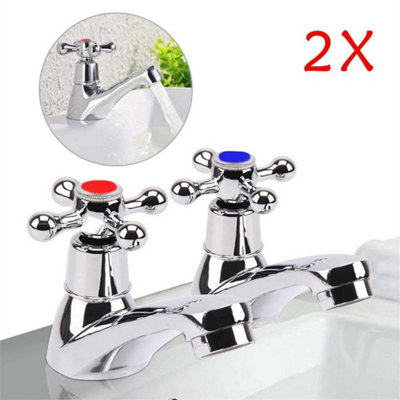 2Pcs Twin Basin Sink Hot And Cold Taps Pair Chrome Bathroom Water Faucets from B&Q