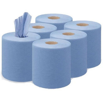 6 X Centre Feed Blue 2Ply Towel Rolls Hand Towels 150M Each Roll from B&Q