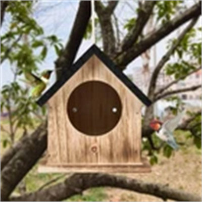  - Black-Hanging Wooden Bird House Feeder Garden Feeding Station Outdoor Bird Supplies