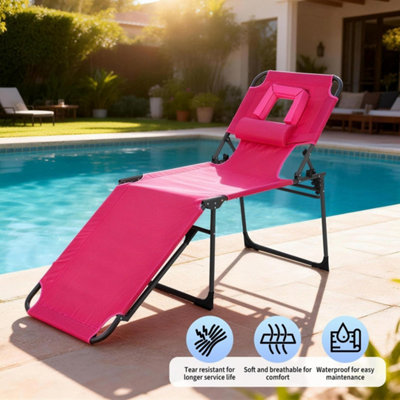  - Folding Tanning Chair With Face Hole 5-Position Adjustable Backrest
