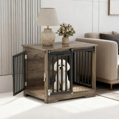 Dog Crate Furniture Wooden Indoor Kennel Side Table Barn Door Lockable Small Med from B&Q