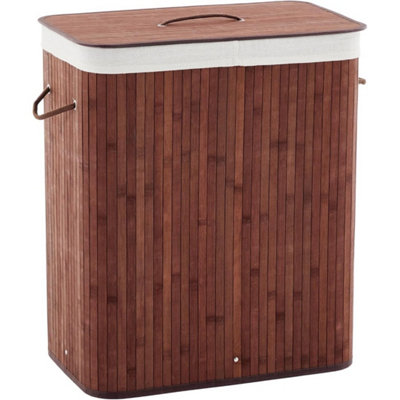  - Bamboo Laundry Hamper Lid Foldable Basket Removable Bag Coffee