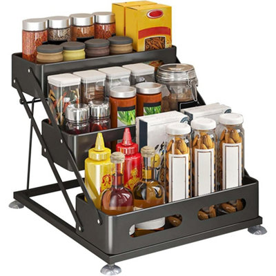 3-Layer Carbon Steel Kitchen Spice Rack Adjustable Height Condiment Storage Rack from B&Q