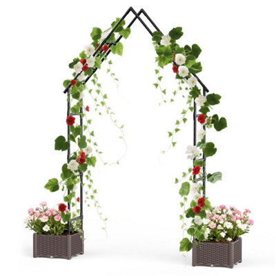  - Metal Garden Arbor With Dual Planter Boxes,trellis Arch For Climbing Plants