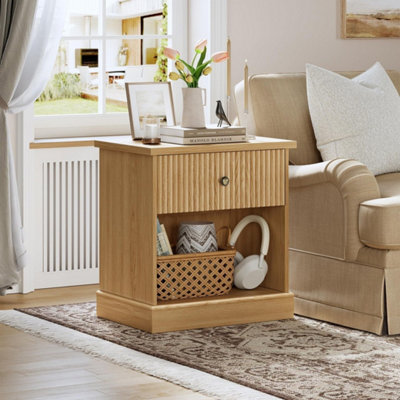  - Fluted Nightstand With Drawer,wood End Table,bedside Storage Cabinet For Bedroom