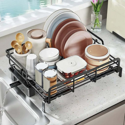 Extendable Dish Rack With Drainboard Retractable Cutlery Storage from B&Q
