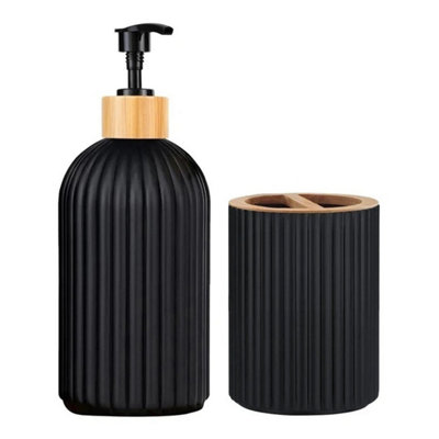 2Pc Black Bathroom Countertop Organizer Soap Dispenser Cotton Storage Toothbrush Holder from B&Q