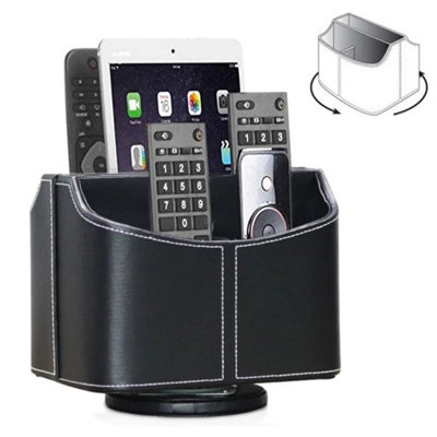 360 Degrees Rotating Remote Control Holder Leather Tv Remote Caddy Organizer Storage Box from B&Q