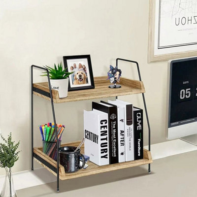  - Wooden 2-Tier Desk OrganizerDouble-Layer Desktop Storage Shelf Home Kitchen
