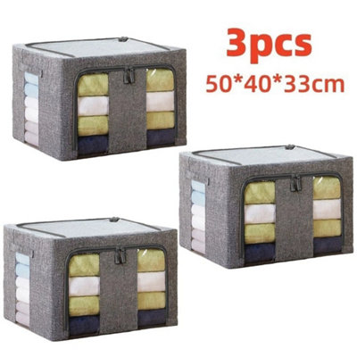  - 3Pcs 66L Folding Storage Box Made Of Thick Fabric Steel Frame Wardrobe Organizer
