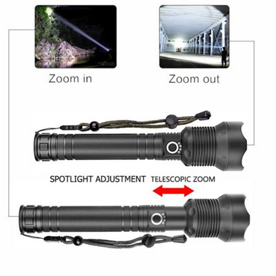 25000000Lm Xhp90 Rechargeable Zoom Powerful Led Flashlight Torch from B&Q