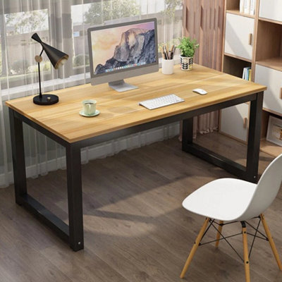 Light Walnut Black Frame Computer Table Writing Workstation Home Office from B&Q
