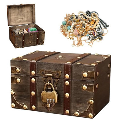 Small Wooden Pirate Treasure Chest Storage Box Lockable from B&Q
