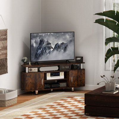  - Rustic Brown Tv Stand Cabinet With Storage Shelves Cupboard Entertainment Center