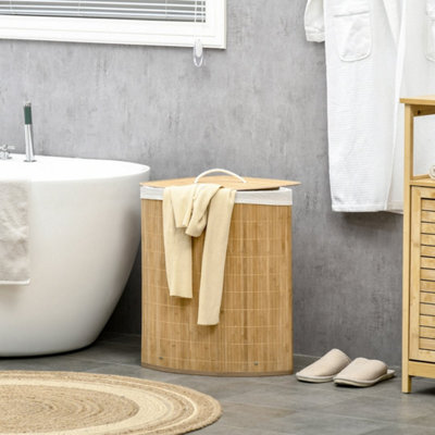 Wood Bamboo Laundry Basket With Lid 55L Corner Laundry Hamper Washing Baskets from B&Q
