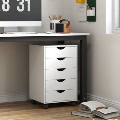  - White 5 Drawer Filing CabinetVertical Rolling Under Desk Drawer