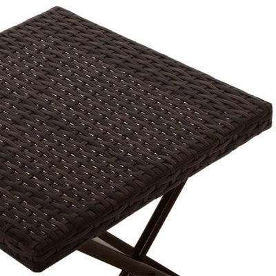  - Folding Square Rattan Coffee Table For Bistro Balcony Garden Outdoor Brown