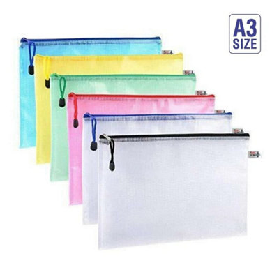 A3 Plastic Zip Wallet File Mesh Bags Storage Protective Document Folder Office from B&Q