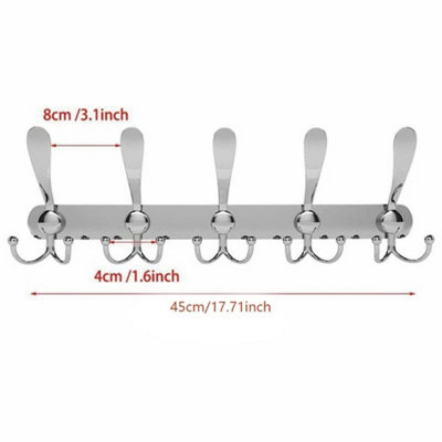  - 15 Hooks Wall Mounted Coat Rack Clothes Hanging Door Hanger Robe Holder Rail