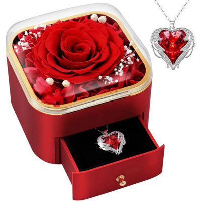 B&Q Eternal Rose Gift Box Preserved Rose Jewelry Box With Necklace Eternal Real Rose