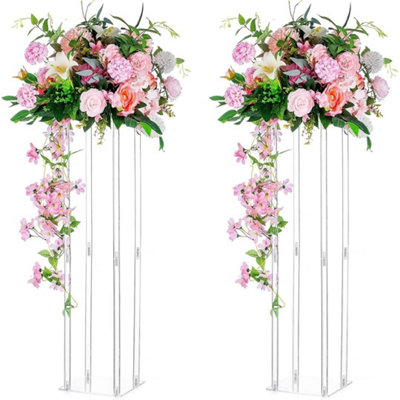 2Xacrylic Geometric Flower Stand Pedestal Table Centrepiece Wedding Plinth Decor from B&Q