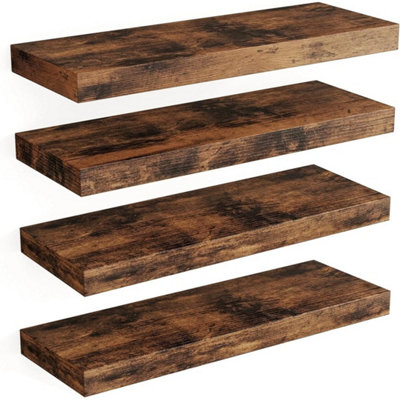 Rustic Brown 15.7In Wall Shelves Wood Floating Shelves Set Of 4 from B&Q