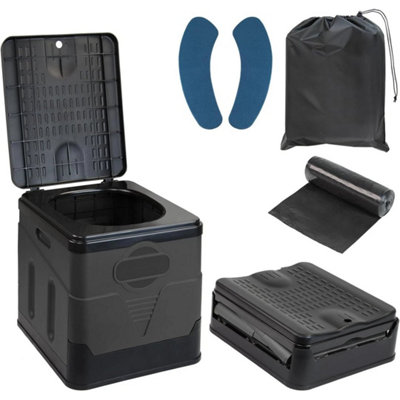 Portable Folding Camping Toilet Compact Potty Loo Caravan  Picnic Fishing Black from B&Q