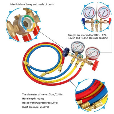 Air Conditioning Ac Diagnostic A/c Manifold Gauge Hose Tool Set Refrigeration from B&Q