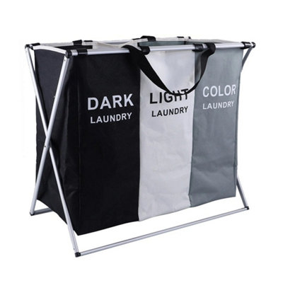 Laundry Basket Washing Dirty Clothes Folding Hamper Bag Storage Bin 3 Section
