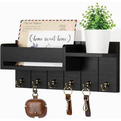 Black Wall Mounted Key Holder Hooks Keyrings Organiser Rack Shelf Letter Mail Hanger from B&Q
