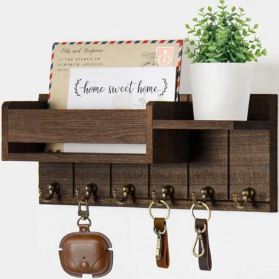 Brown Wall Mounted Key Holder Hooks Keyrings Organiser Rack Shelf Letter Mail Hanger from B&Q