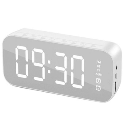 White Multifunctional Alarm Clock Radio Clock Speaker Mirror Clock Wireless Speaker from B&Q