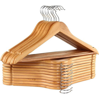 20 Wooden Coat Hangers Suit Garments Clothes Wood Hanger Trouser Bar Set from B&Q