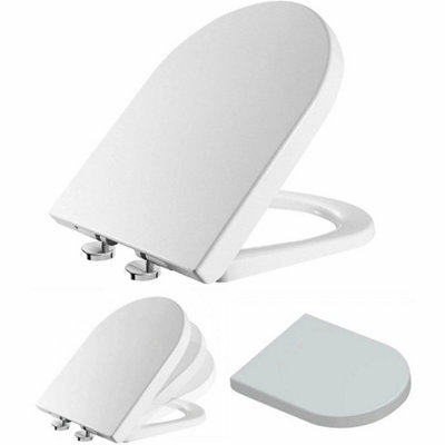 Luxury D-Shape Soft Close Toilet Seat White Wc Quick Release Top Fixing Hinges from B&Q
