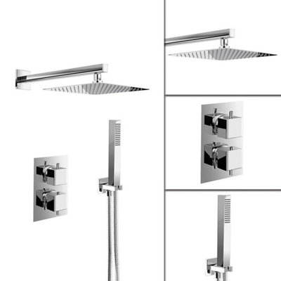 New Bathroom Concealed Square Thermostatic Shower Mixer Valve Tap Chrome Set from B&Q