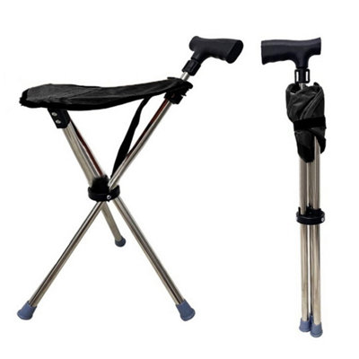 Folding Walking Stick Seat Aluminium Cane Chair Stool For SeniorLoad 200Kg Black from B&Q