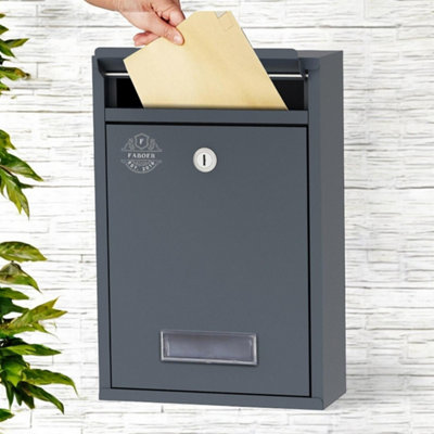  - Post Box Large Letter Mailbox Steel Lockable Outdoor Wall Mounted With Keys Grey