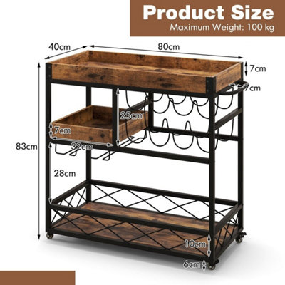  - 3-Tier Industrial Kitchen Serving Cart Rolling  Serving Trolley W