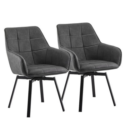  - 2X Grey Swivel Dining Chairs Faux Leather Padded Seat Dining Room Chair Modern