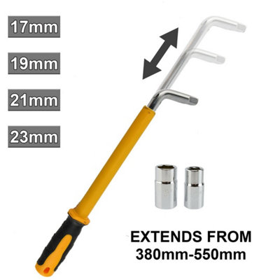 Extendable Wheel Brace 17 19 21 23mm Heavy Duty Tyre Wrench from B&Q
