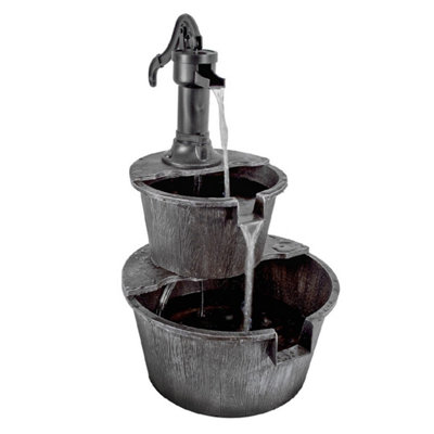 B&Q Weatherproof 2-Tier Barrel Water Fountain 67X41Cm Garden Decor