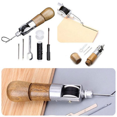 Leather Craft Lock Stitch Sewing Awl Kit Needles Thread Tools from B&Q