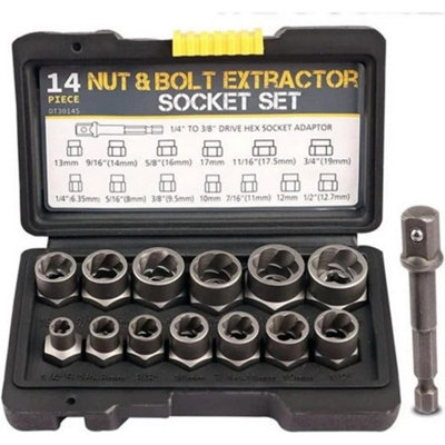 14 Piece Damaged Bolt Nut Extractor Twist Socket Removal Tool Kit from B&Q