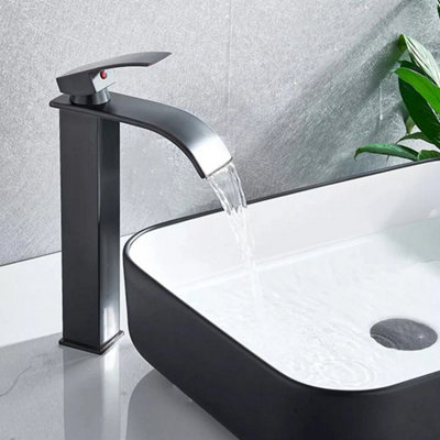 Modern Bathroom Sink Taps Black Waterfall Basin Mixer Tap Brass Tall Faucet from B&Q