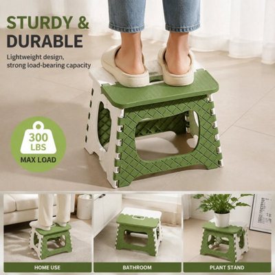  - Folding Step Stool Plastic Heavy Duty Multi Purpose Easy Foldable Home Kitchen Green