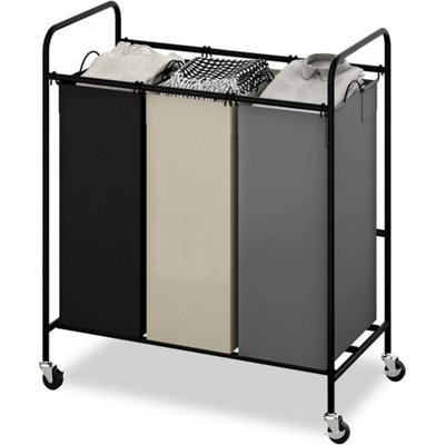  - 3 Bag Laundry Sorter Cart Removable 45L Bags Lockable Wheels